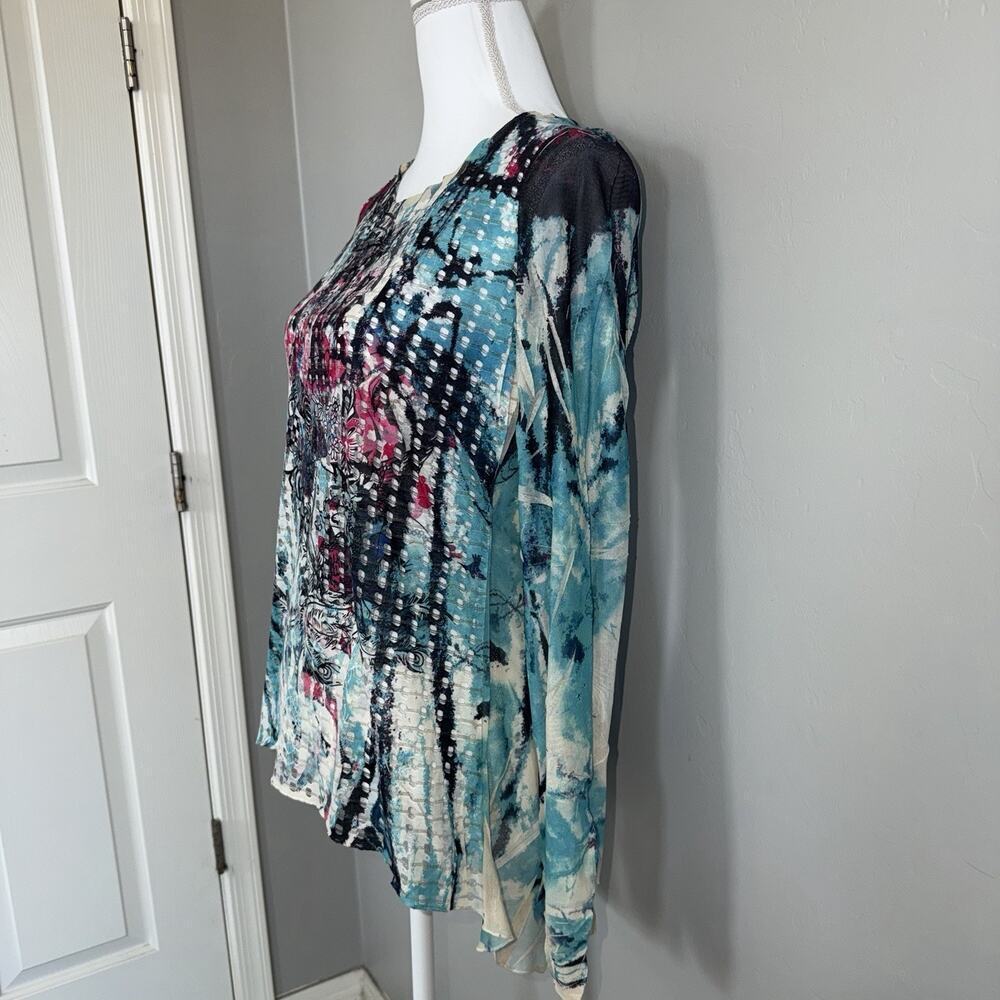 Alberto Makali Women’s Long Sleeve Tunic Blouse Size M Metallic Multicolor Y2K - Picture 3 of 9